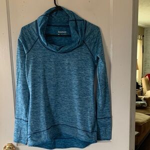 Reebok Play Warm Women's Blue Cowl Neck Long Sleeve Medium Top with thumb holes